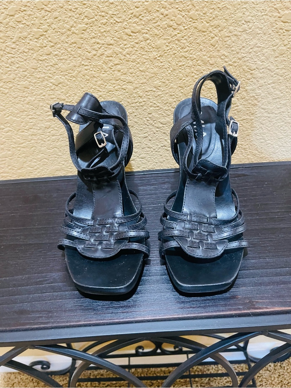NWOT - MIA Black Strappy Woven Leather Heels